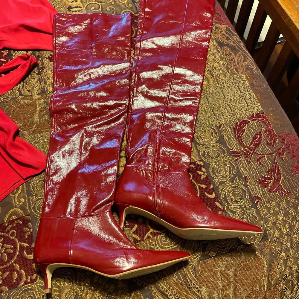 Elegant Red Knee-High Boots